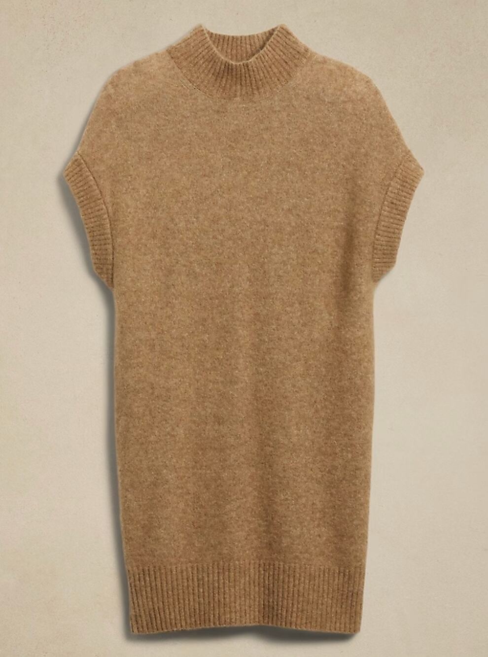 Banana Republic Adi Sweater Dress Camel XS Alpaca Blend Mock Neck Knit Shift